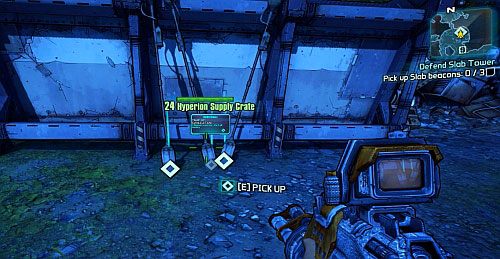 Speak with Rock [1] and head to the container by which you will find three Slab Beacons [2] - Defend Slab Tower | Thousand Cuts side missions in Borderlands 2 - Thousand Cuts - Borderlands 2 Game Guide