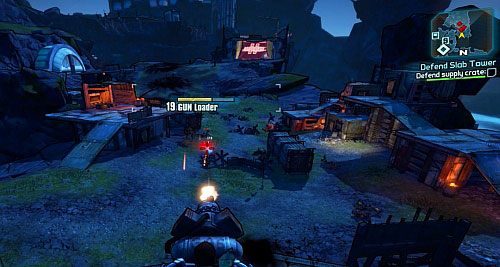 After placing the last Beacon, quickly head onto the roof of the building where the turret is mounted [3] - Defend Slab Tower | Thousand Cuts side missions in Borderlands 2 - Thousand Cuts - Borderlands 2 Game Guide