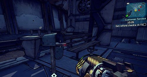 Approach the Board [1] and accept the mission of retrieving Marcuss money - Customer Service | Eridium Blight side missions in Borderlands 2 - Eridium Blight - Borderlands 2 Game Guide