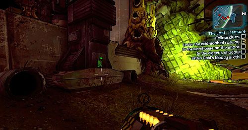 The second one in on the shore, on the right side of the room full of Varkid nests [5] - The Lost Treasure | Sawtooth Cauldron side missions in Borderlands 2 - Sawtooth Cauldron - Borderlands 2 Game Guide