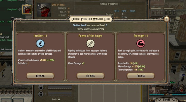 After you have leveled up, you pick one of three properities to develop - Your crew and development | Hints - Hints - Bounty Train Game Guide