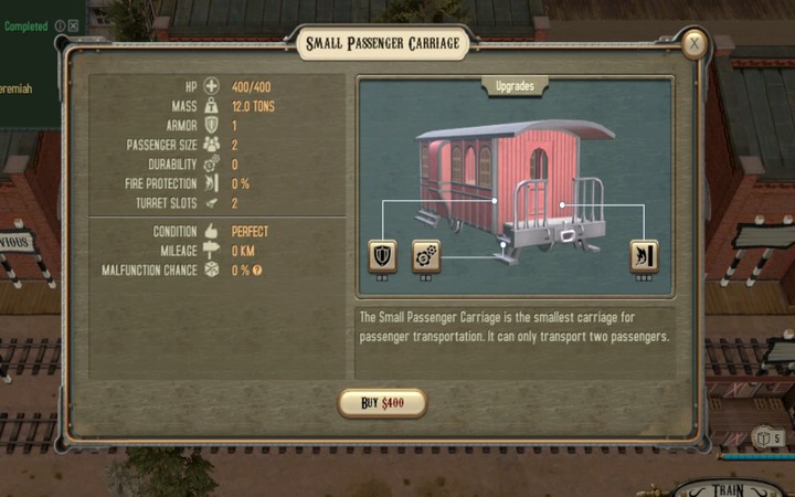 A small passenger carriage - Contracts from Jeremiah | Walkthrough - Walkthrough - Bounty Train Game Guide