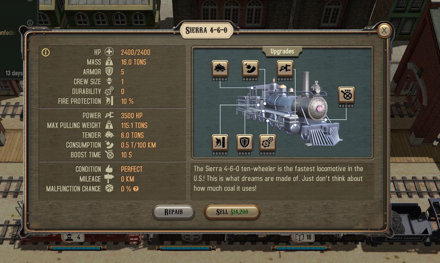 Sierra 4-6-0 -the best locomotive in the game - Vehicles, upgrades, damages | Transportation - Transportation - Bounty Train Game Guide