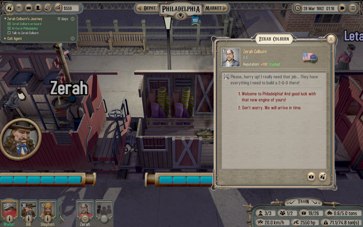 Side quests are given by random characters with white names that are met at the stations - List of side quests | Walkthrough - Walkthrough - Bounty Train Game Guide