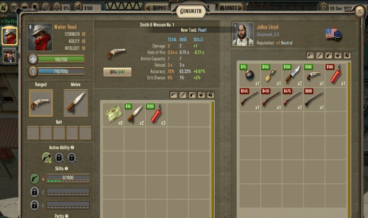 At the gunsmiths you can buy new pistols and rilfes, as well as explosives. - Combat | Hints - Hints - Bounty Train Game Guide