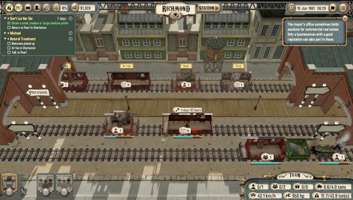 Carriages can be repaired outside of combat in the depot and your crew members can be healed in hospitals - Combat | Hints - Hints - Bounty Train Game Guide