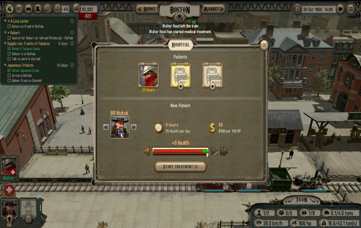 You can treat your crew members at the local hospitals (for a payment) - In search of Robert | Walkthrough - Walkthrough - Bounty Train Game Guide