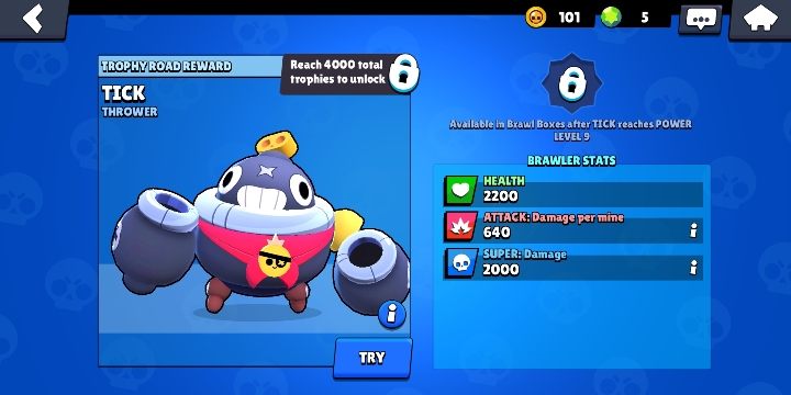 Tick can be unlocked by earning 4000 cups - Tick | Characters in Brawl Stars - Character list - Brawl Stars Guide