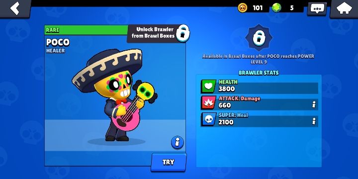Poco can be obtained from boxes - Poco | Characters in Brawl Stars - Character list - Brawl Stars Guide