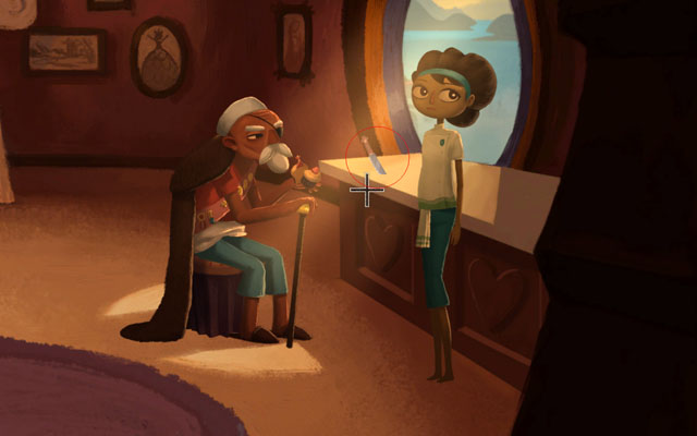 Grandfather sticks the knife into the table - Maidens Feast - Chapter 1 - Vella - Broken Age - Game Guide and Walkthrough