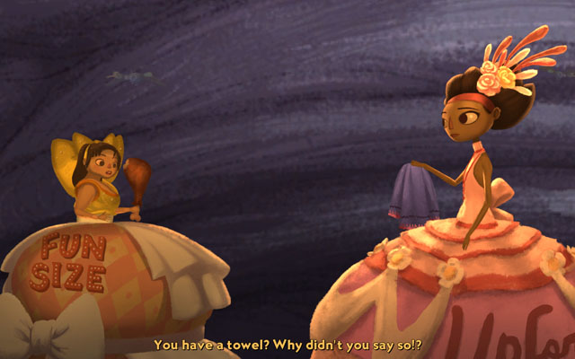 Trade a towel for meat - Maidens Feast - Chapter 1 - Vella - Broken Age - Game Guide and Walkthrough