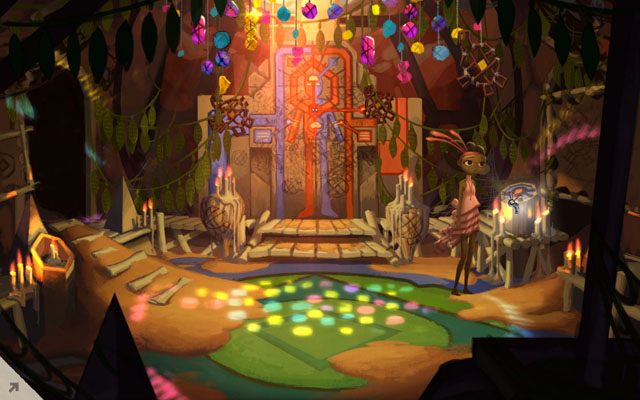 Use the Curtuis's art - Shellmound - Chapter 1 - Vella - Broken Age - Game Guide and Walkthrough