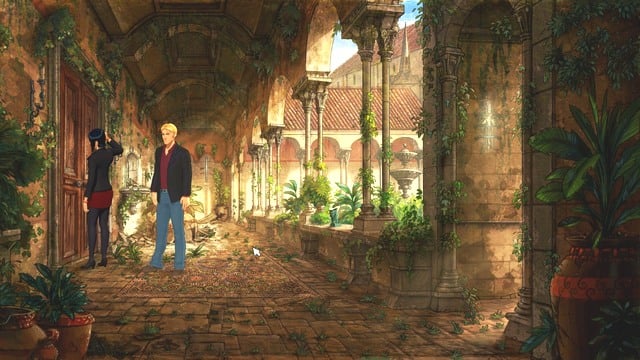 The door on the left is locked - George - Great Hall, Castell Courtyard, Castell Cloisters - Castell dels Sants - Broken Sword: The Serpents Curse - Game Guide and Walkthrough