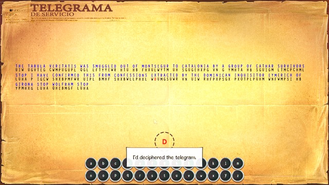 If you have the key word, you will have no problems reading the entire message. - George - Castell Great Hall, Castell Library - Castell dels Sants - Broken Sword: The Serpents Curse - Game Guide and Walkthrough