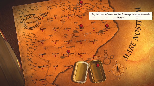 It turns out that Tabula Veritatis is in Montserrat. - George - Castell Great Hall, Castell Library - Castell dels Sants - Broken Sword: The Serpents Curse - Game Guide and Walkthrough