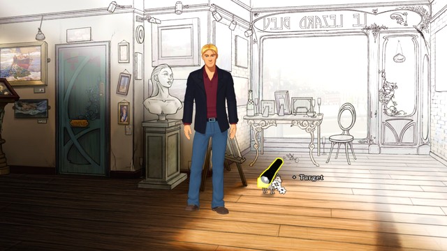 Wheeled cogs indicate you can use the torch to light the goat - Tutorial - Broken Sword: The Serpents Curse - Game Guide and Walkthrough