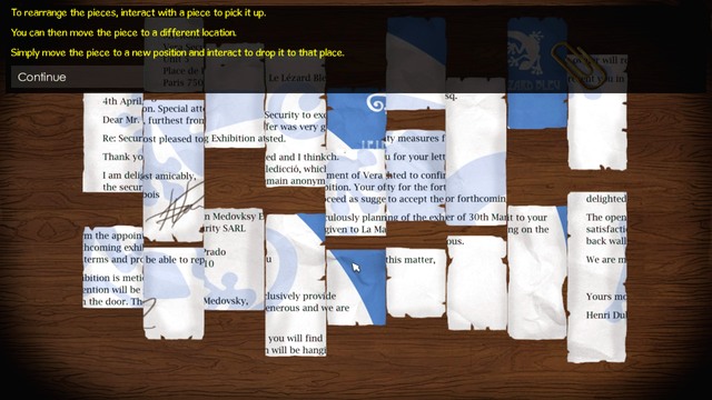 Left click on a letter piece to move it elsewhere - George - Gallery, Henris Apartment, Vera Security - Paris - Broken Sword: The Serpents Curse - Game Guide and Walkthrough