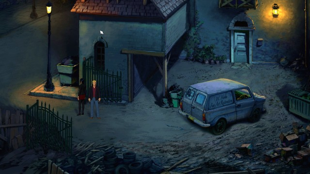 It's after dark - George - Hobbs Yard, Hobbs Studio, Hobbs Loft Apartment - London - The Next Visit - Broken Sword: The Serpents Curse - Game Guide and Walkthrough