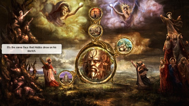 The painting is ripe with religious symbolism - George - Hobbs Yard, Hobbs Studio, Hobbs Loft Apartment - London - The Next Visit - Broken Sword: The Serpents Curse - Game Guide and Walkthrough