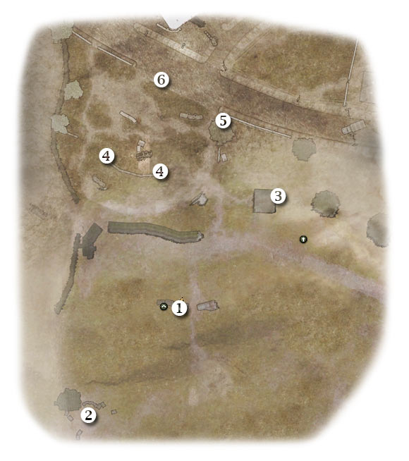 Map legend: 1 - starting area - Chapter 6: Baptism of Fire - FIRST ASSIGNMENT:br Rendezvous with 2nd squad - part 1 - Chapter 6: Baptism of Fire - Brothers in Arms: Hells Highway - Game Guide and Walkthrough