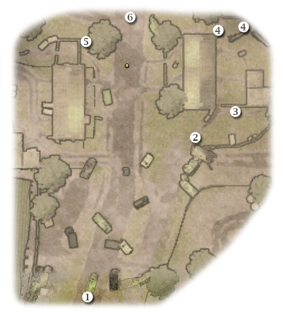 Map legend: 1 - starting area - Chapter 9: Hell's Highway - FOURTH ASSIGNMENT:br Destroy the Panzer IV - Chapter 9: Hell's Highway - Brothers in Arms: Hells Highway - Game Guide and Walkthrough