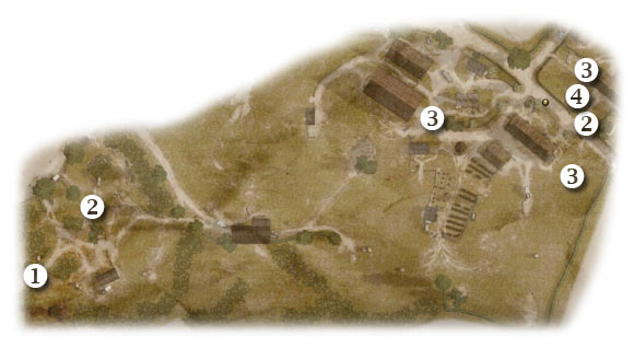 Map legend: 1 - starting area - Chapter 10: Tooth and Nail - THIRD ASSIGNMENT:br Destroy the Panzers and 88 - Chapter 10: Tooth and Nail - Brothers in Arms: Hells Highway - Game Guide and Walkthrough