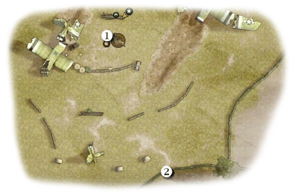 Map legend: 1 - starting area - Chapter 2: Operation Market - EIGHTH ASSIGNMENT:br Rendezvous with Hartsock - Chapter 2: Operation Market - Brothers in Arms: Hells Highway - Game Guide and Walkthrough