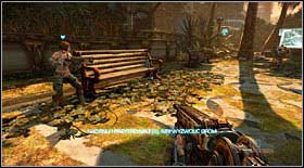 Bottle #26: it's lying on a bench beside the elevator exit, which you will ride at the beginning of the chapter - Bottles - p. 2 - Secrets - Bulletstorm - Game Guide and Walkthrough