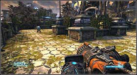 Newsbot #13: the first robots of the 2nd chapter has been hidden to the left of the metal tower, in a place where you will fight enemies on a vast arena (around the middle of the chapter) - Newsbots - p. 1 - Secrets - Bulletstorm - Game Guide and Walkthrough