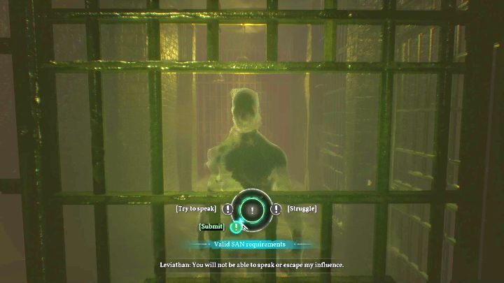 After a while, the Leviathan will visit you. Select the option [Submit], to unlock a new achievement. - Chapter 10 - Darkwater police station | Call of Cthulhu Walkthrough - Walkthrough - Call of Cthulhu Guide