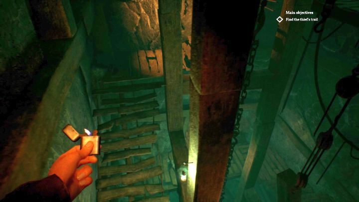 Follow the stairs down. - Chapter 4 - Tunnels under the Hawkins mansion | Call of Cthulhu Walkthrough - Walkthrough - Call of Cthulhu Guide