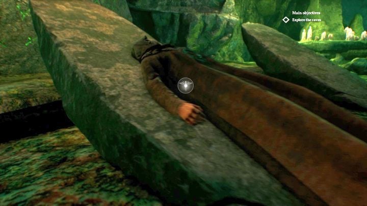 One of the cultists lying on the stones can be explored. - Chapter 4 - Tunnels under the Hawkins mansion | Call of Cthulhu Walkthrough - Walkthrough - Call of Cthulhu Guide