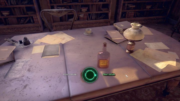 The only thing that can be done here is drinking some alcohol. - Chapter 6 - Hawkins Mansion - Sanders Residence | Call of Cthulhu Walkthrough - Walkthrough - Call of Cthulhu Guide