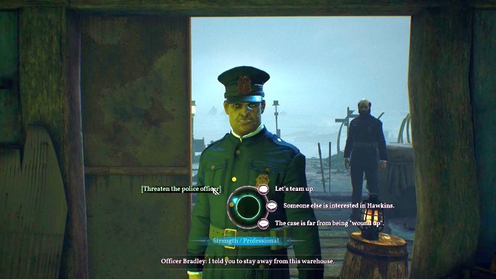 As you try to leave the warehouse, youll stumble upon Officer Bradley. - Chapter 2 - Darkwater Port | Call of Cthulhu Walkthrough - Walkthrough - Call of Cthulhu Guide