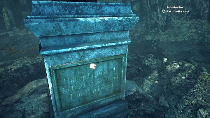 The tombstone that can be examined. - Chapter 3 - Garden of the Hawkins mansion | Call of Cthulhu Walkthrough - Walkthrough - Call of Cthulhu Guide