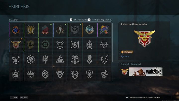 Emblems in CoD Warzone are unlocked in the same way as cards, so they can be earned in free gift packs, by completing a specific task, from the Battle Pass, or from special item sets in the store - Warzone: Barracks - challenges, missions, personalisation - Basics - Warzone Guide