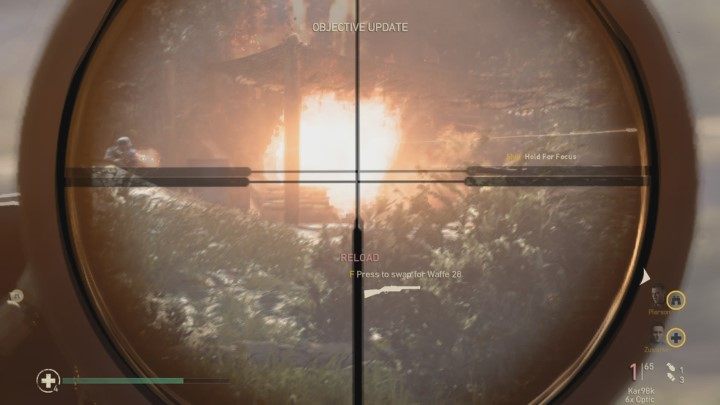 Once you are upstairs, pick up the sniper rifle located nearby, and destroy three enemy positions - Operation Cobra - Walkthrough - Walkthrough - Call Of Duty WW2 Guide