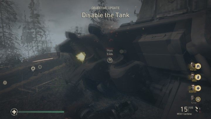 Youll have no heavy guns at your disposal, so your only chance is to approach the tank and throw a grenade inside (tap the appearing button) - Hill 493 - Walkthrough - Walkthrough - Call Of Duty WW2 Guide