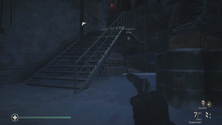 Follow the Overwatch marker, till you reach the stairs presented in the picture - Ambush - Walkthrough - Walkthrough - Call Of Duty WW2 Guide