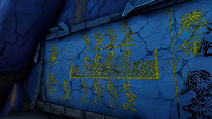 This mural is on the right of the entrance to the sanctuary - Call of the Sea: Chapter 6, Fhalgofn - wall paintings - Wall paintings - Call of the Sea Guide