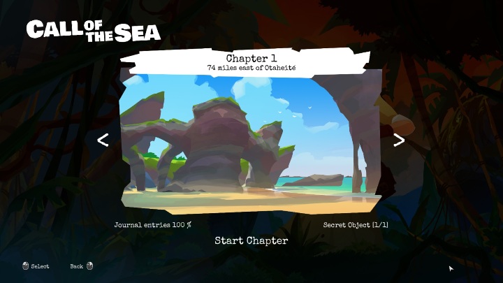When you select a chapter, you can see how well you explored it - Call of the Sea: Beginners Guide - Basics - Call of the Sea game guide