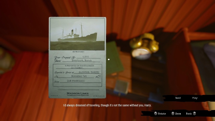 The ticket is one of the first things you notice when you wake up - Call of the Sea: Prologue, A Family Heirloom - journal entries - Logbook entries - Call of the Sea Guide