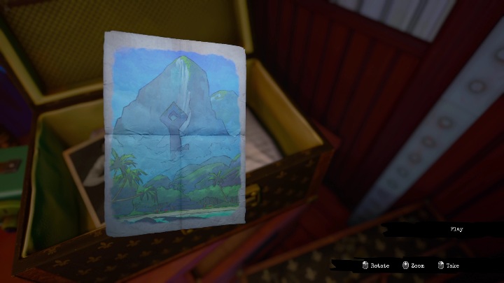 An illustration of an island indicates the place where you're supposed to go - Call of the Sea: Prologue, A Family Heirloom - journal entries - Logbook entries - Call of the Sea Guide