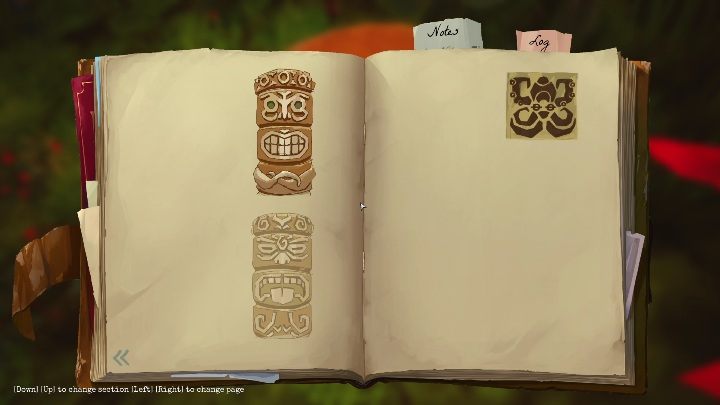 This tiki statue is standing near some red flowers, next to a hut on the left side of the location - Call of the Sea: Chapter 2, The Everhart Expedition - all notes, list - Notes - Call of the Sea Guide