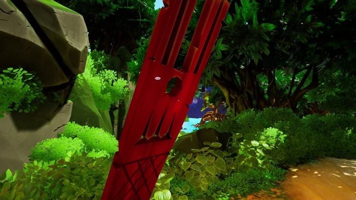 To get this symbol, you have to look through the hole in the pillar – you will see the mountain in the background - Call of the Sea: Bridge mechanism - puzzle, Chapter 1 - Chapter 1 - Call of the Sea Guide