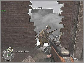 Keep running straight, don't stop until you get to the other building (screen 1) - Red Army Training - The Winter War - Call of Duty 2 - Game Guide and Walkthrough