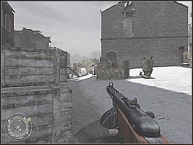 Take care of the enemies that were standing near the destroyed jeep - Red Army Training - The Winter War - Call of Duty 2 - Game Guide and Walkthrough