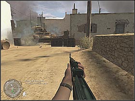 Rejoin the rest of the team and start following the allied tank (screen 1) - Retaking Toujane - Rommel's Last Stand - Call of Duty 2 - Game Guide and Walkthrough