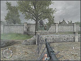 Step up closer to the destroyed wall - The Brigade Box - The Battle for Caen - Call of Duty 2 - Game Guide and Walkthrough