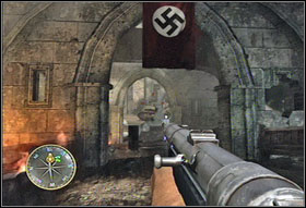 Quickly run through the path and head to the church entrance (#2) - Game Guide - Chapter I: Saint Lo - Game Guide - Call of Duty 3 Game Guide